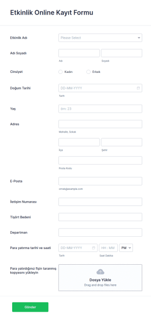 Etkinlik Online Kayıt Form Şablonu