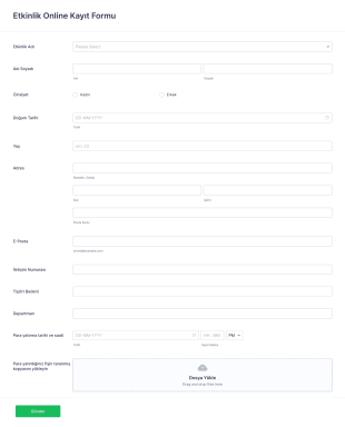 Etkinlik Online Kayıt Form Template