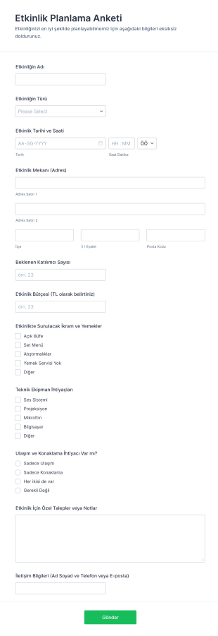 Etkinlik Planlama Anketi Form Şablonu