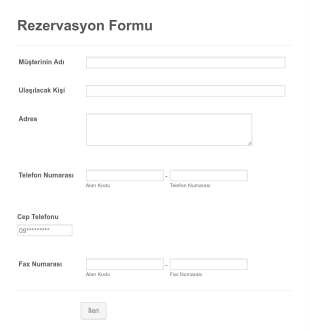 Etkinlik Rezervasyon Form Template