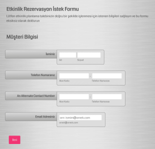 Etkinlik Rezervasyon İstek Form Template