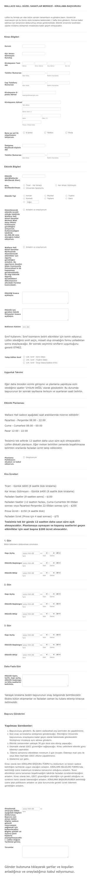 Etkinlik Rezervasyonu Form Şablonu