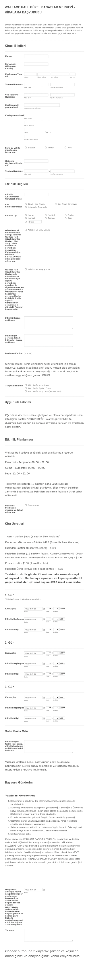 Etkinlik Rezervasyonu Form Şablonu