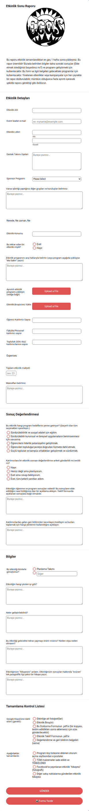 Etkinlik Sonu Raporu Form Şablonu