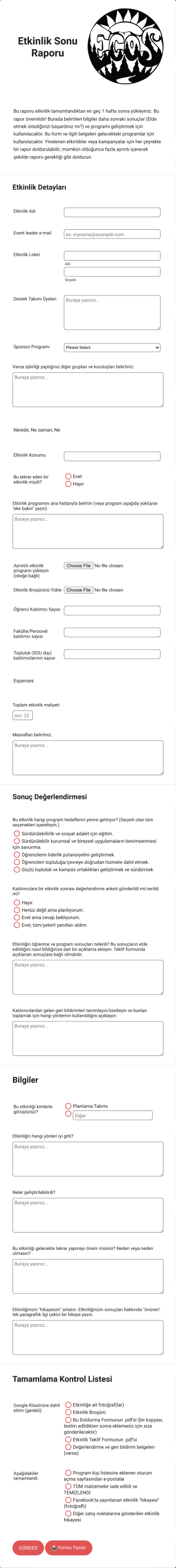 Etkinlik Sonu Raporu Form Template