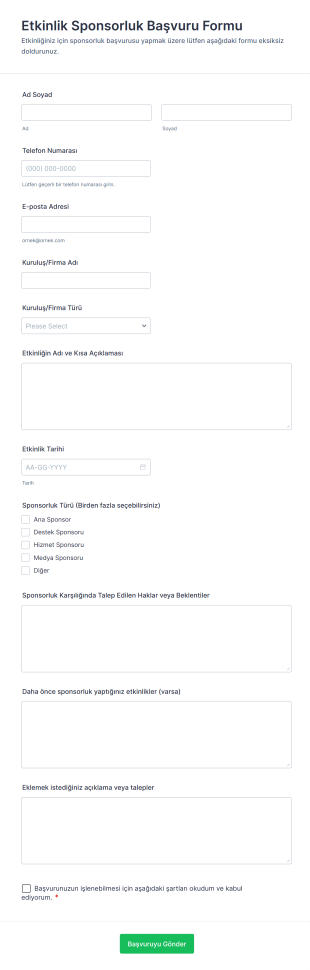 Etkinlik Sponsorluk Başvuru Form Şablonu