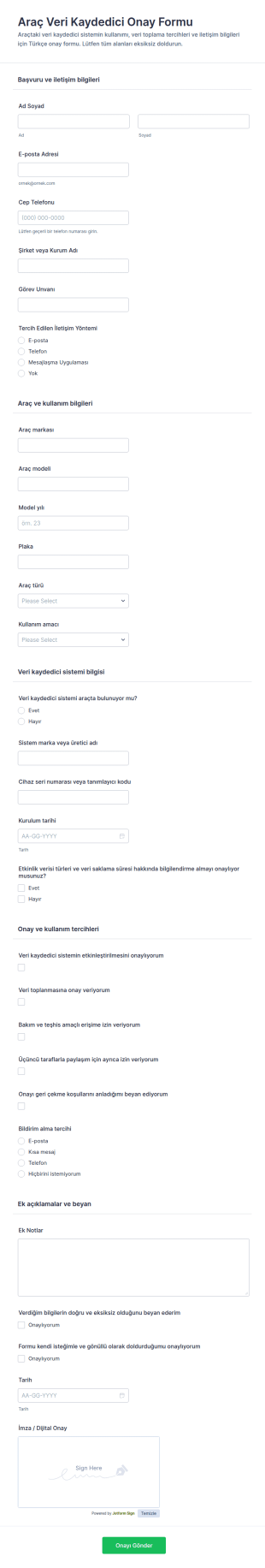 Etkinlik Veri Kaydı Rızası Form Şablonu