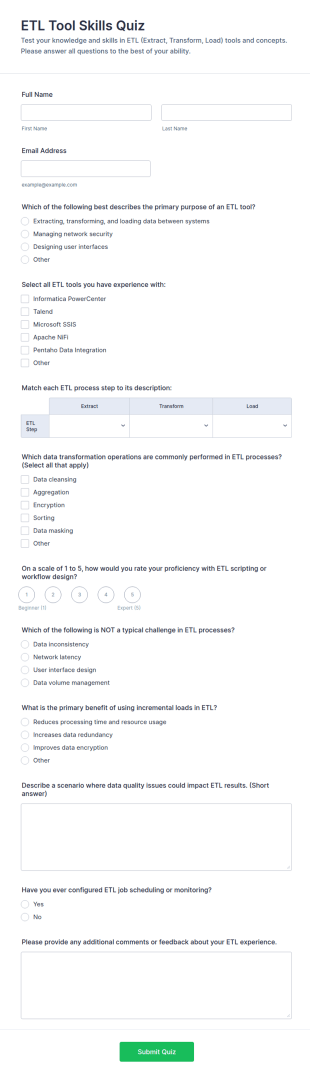 ETL Tool Skills Quiz Form Template