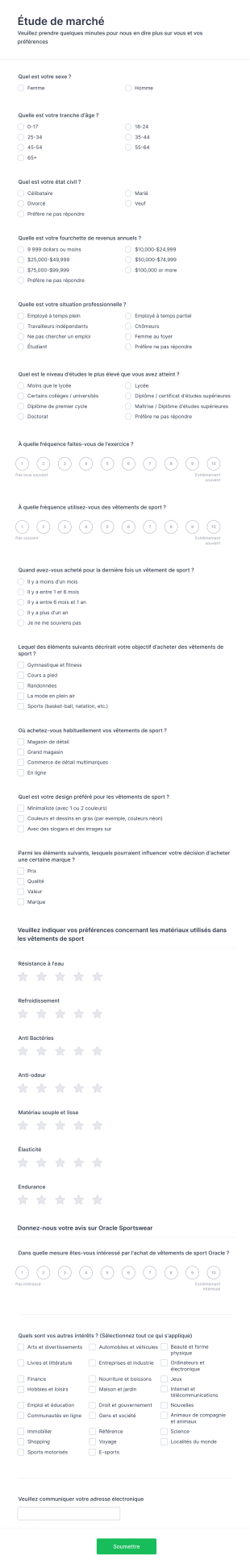 Étude De Marché Form Template