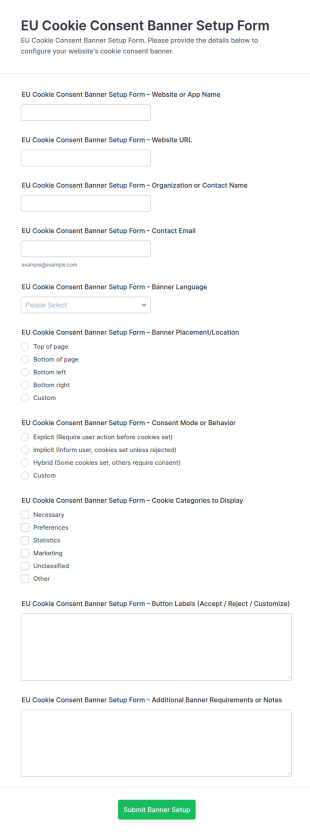 EU Cookie Consent Banner Setup Form Template
