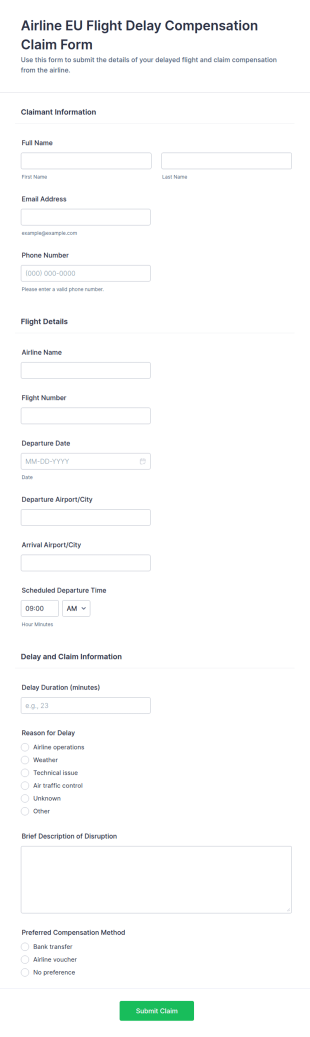 EU Flight Delay Compensation Claim Form Template