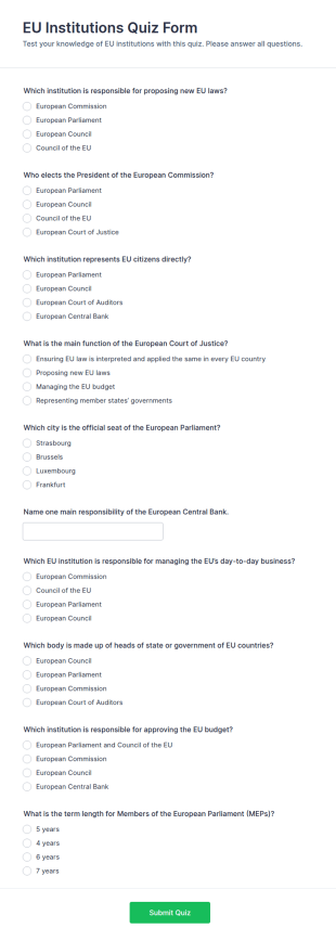 EU Institutions Quiz Form Template