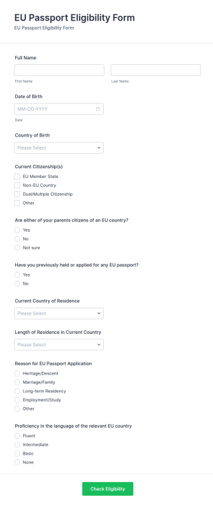 EU Passport Eligibility Form Template
