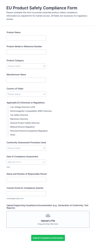 EU Product Safety Compliance Form Template