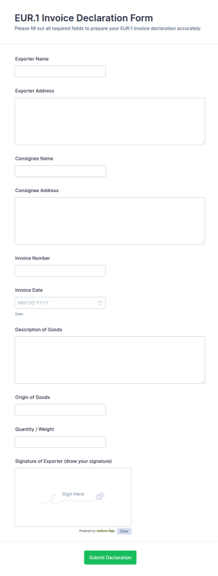 EUR.1 Invoice Declaration Form Template