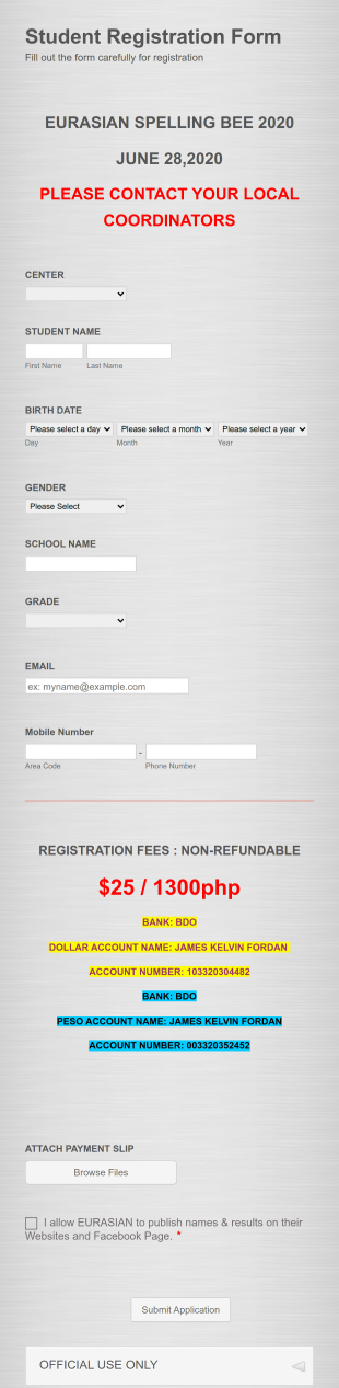 Eurasian Spelling Bee Ph Form Template