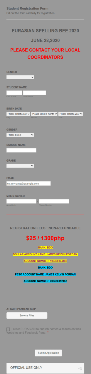 Eurasian Spelling Bee Ph Form Template