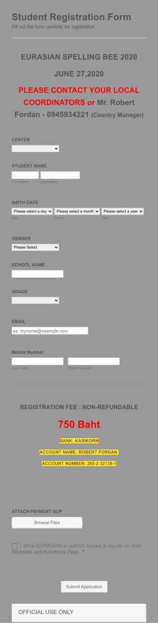 Eurasian Spelling Bee Th Form Template