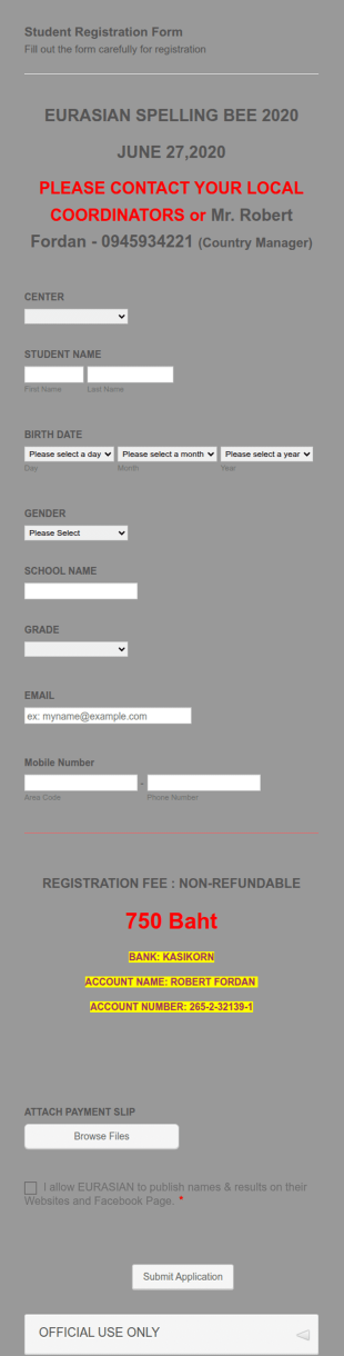 Eurasian Spelling Bee Th Form Template