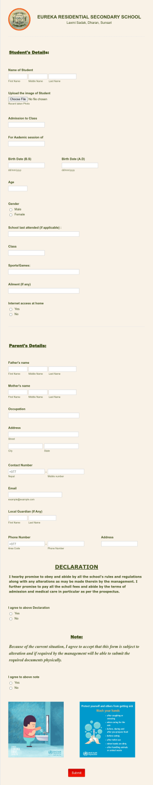 Eureka Admission Form Template