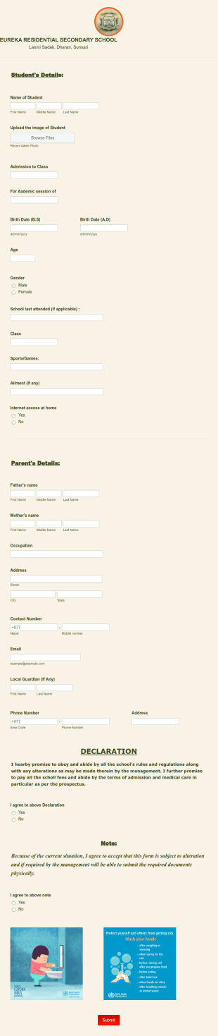 Eureka Admission Form Template