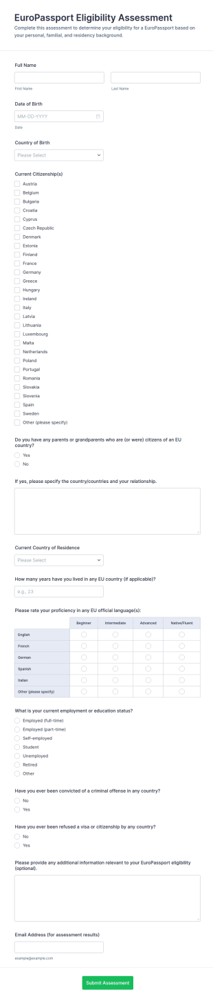 EuroPassport Eligibility Assessment Form Template