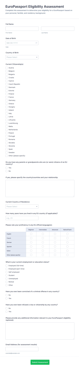 EuroPassport Eligibility Assessment Form Template