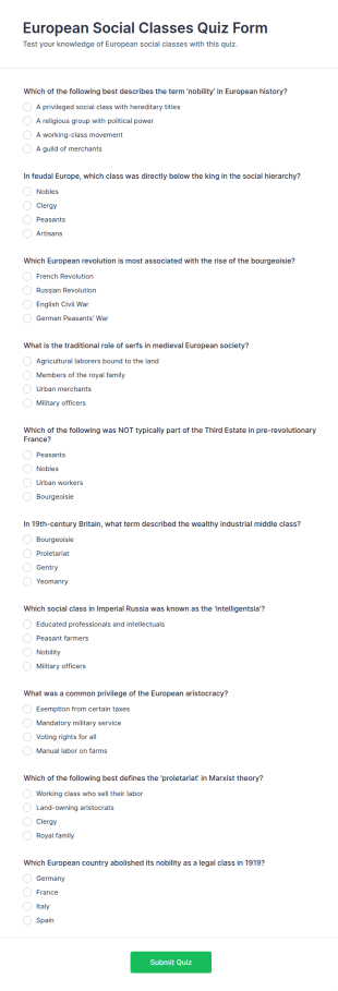 European Social Classes Quiz Form Template