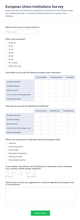 European Union Institutions Survey Form Template