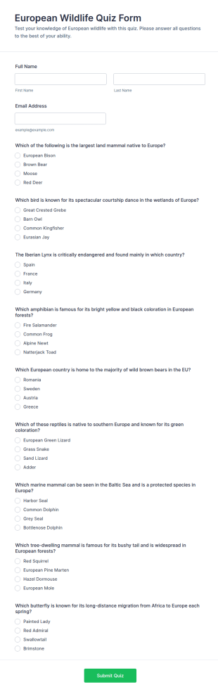 European Wildlife Quiz Form Template