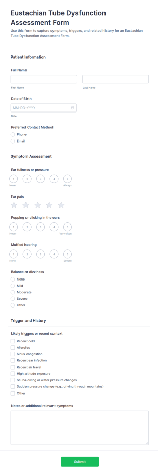 Eustachian Tube Dysfunction Assessment Form Template