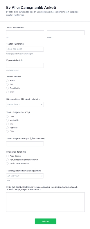 Ev Alıcı Danışmanlık Anketi Form Şablonu