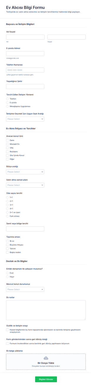 Ev Alıcıları Bilgi Form Şablonu