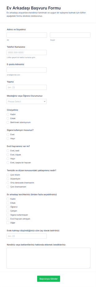 Ev Arkadaşı Başvuru Form Şablonu