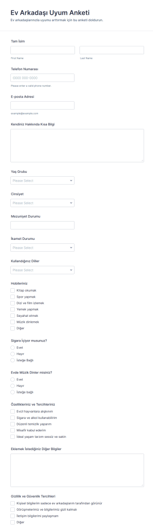 Ev Arkadaşı Uyum Anketi Form Şablonu