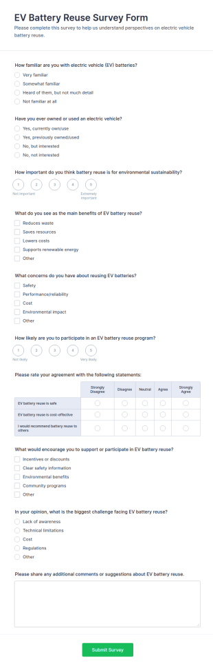 EV Battery Reuse Survey Form Template