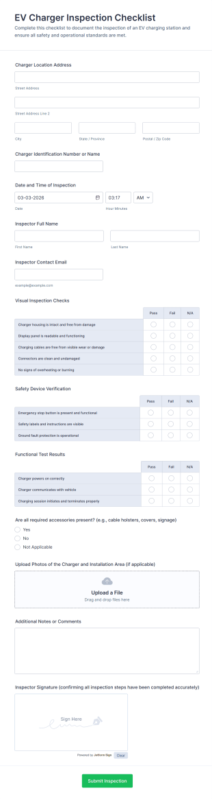 EV Charger Inspection Checklist Form Template