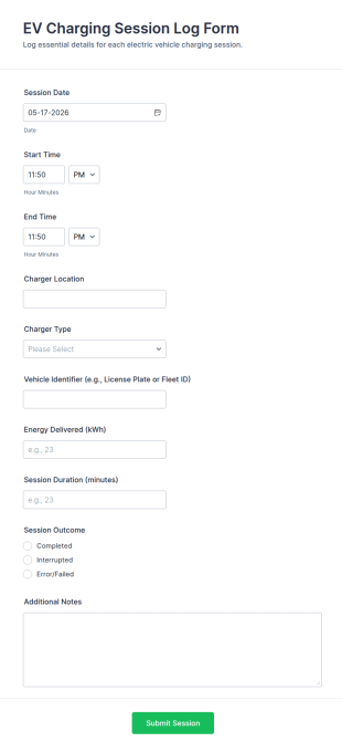 EV Charging Session Log Form Template