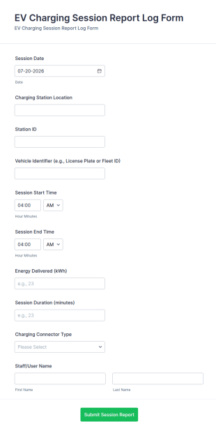 EV Charging Session Report Log Form Template