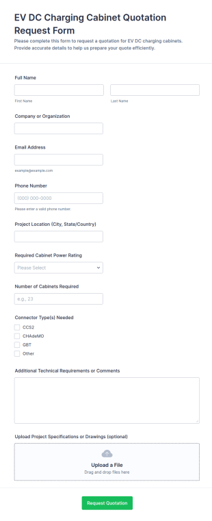 EV DC Charging Cabinet Quotation Request Form Template