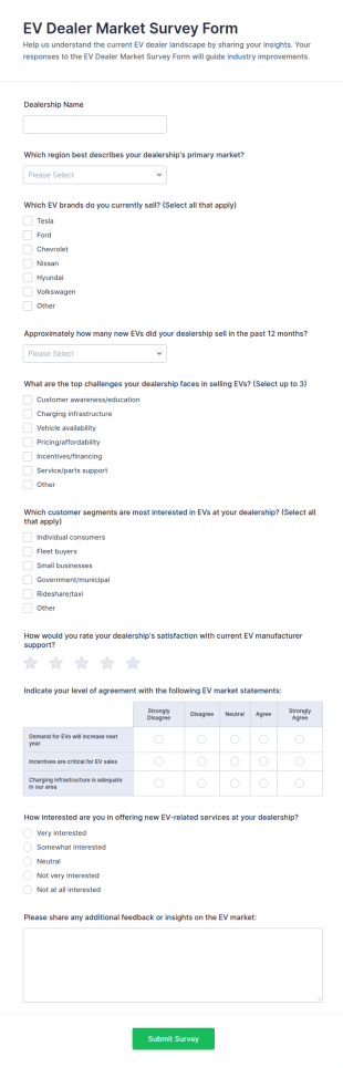 EV Dealer Market Survey Form Template
