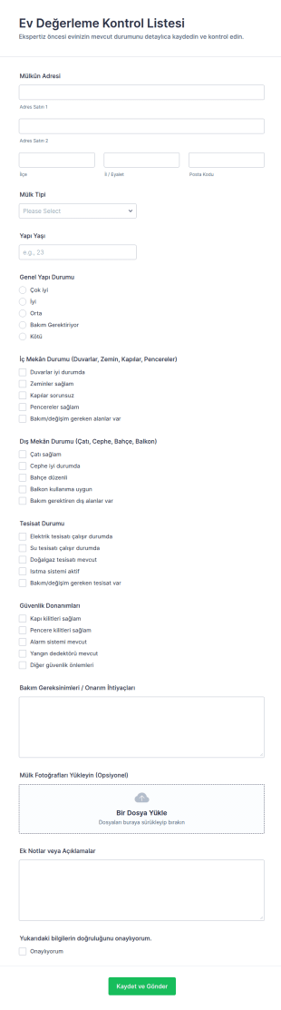 Ev Değerlendirme Kontrol Listesi Form Şablonu