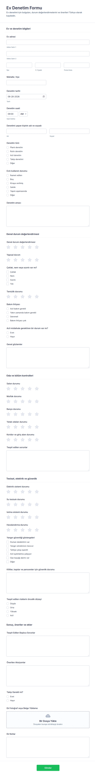 Ev Denetim Form Şablonu