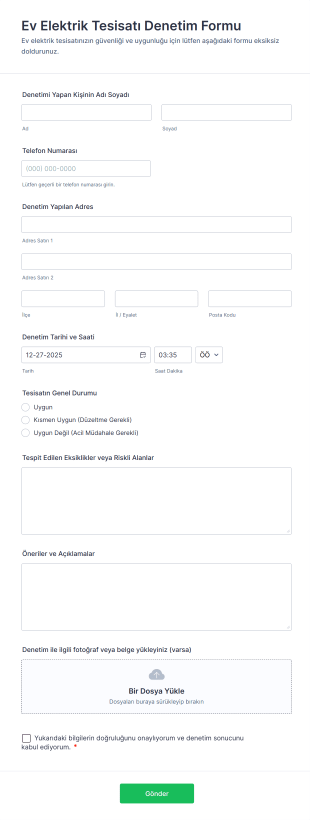 Ev Elektrik Tesisatı Denetim Form Şablonu