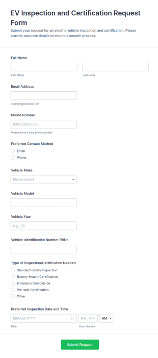 EV Inspection And Certification Request Form Template