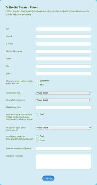 Ev Kredisi Başvuru Form Şablonu