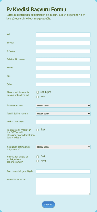 Ev Kredisi Başvuru Form Şablonu