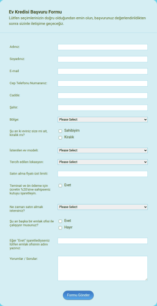 Ev Kredisi Başvuru Form Şablonu