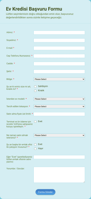 Ev Kredisi Başvuru Form Template