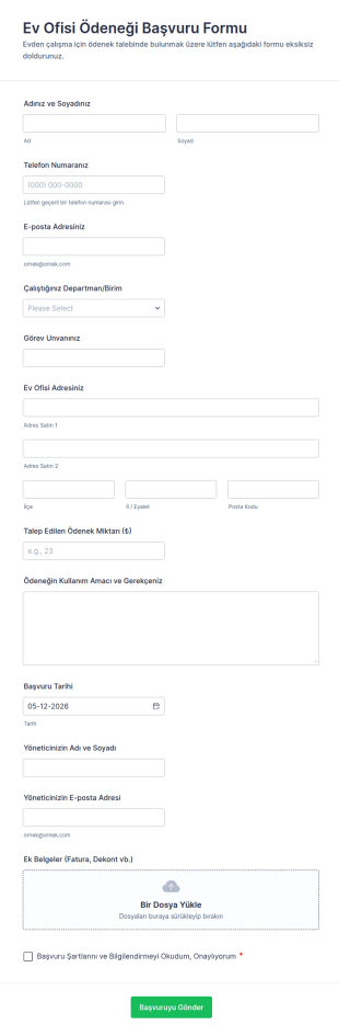 Ev Ofisi Ödeneği Başvuru Form Şablonu